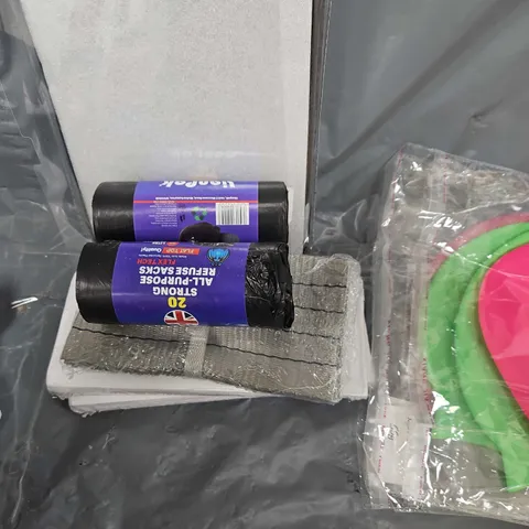 BOX OF ASSORTED HOME AND ACCESSORIES ITEMS TO INCLUDE - BIN BAGS - TABLET CASE - SWIM HATS 