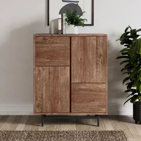 BOXED FULTON TALL 4 DOOR SMALL CABINET, PINE (1 BOX)
