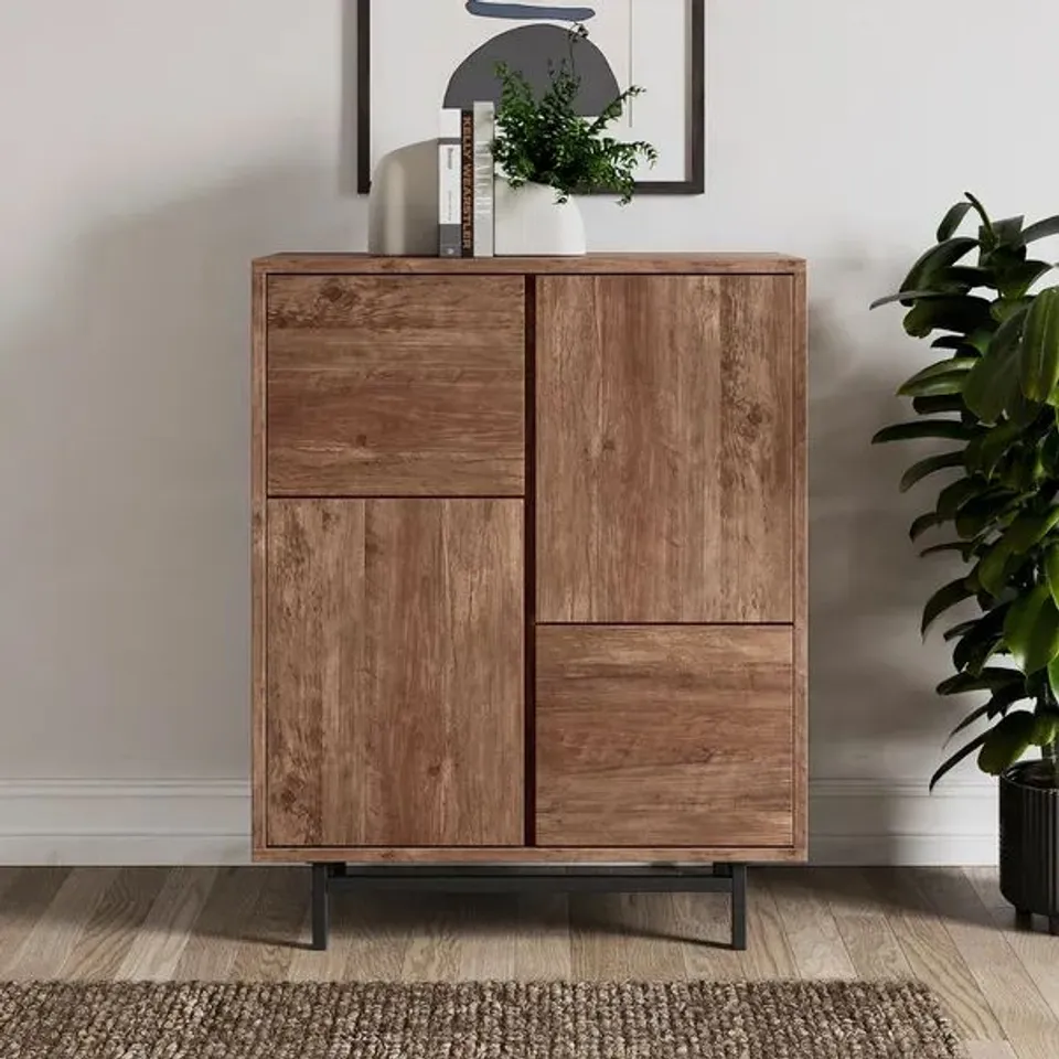 BOXED FULTON TALL 4 DOOR SMALL CABINET, PINE (1 BOX)