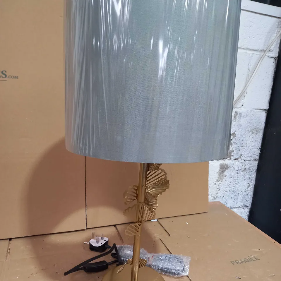 ALISON CORK GINKGO LEAF TABLE LAMP - GOLD AND DUCK EGG