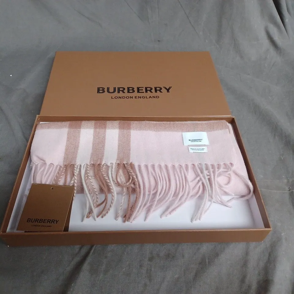 BURBERRY SCARF – PINK WITH FRINGE, BOXED