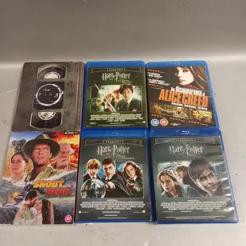 6 X ASSORTED DVD/BLU-RAY MOVIES TO INCLUDE HARRY POTTER, SHOUT AT THE DEVIL, THE RING ETC