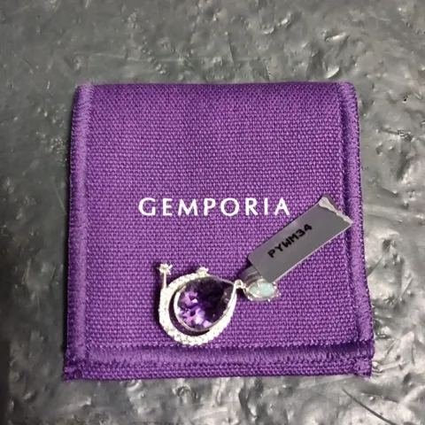 GEMPORIA AMETHYST HALO RING – PURPLE GEMSTONE WITH PAVÉ HALO, SILVER-TONE SETTING