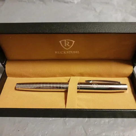 RUCKSTUHL STAINLESS STEEL LUXURY ROLLER BALL PEN IN PRESENTATION BOX