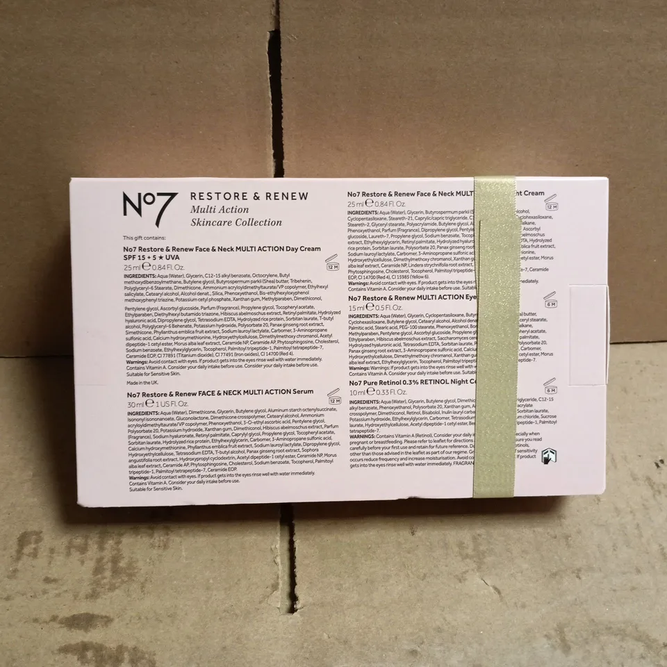 NO7 RESTORE AND RENEW MULTI ACTION SKINCARE COLLECTION TO INCLUDE: FACE AND NECK DAY CREAM, RETINOL NIGHT CONCENTRATE ETC
