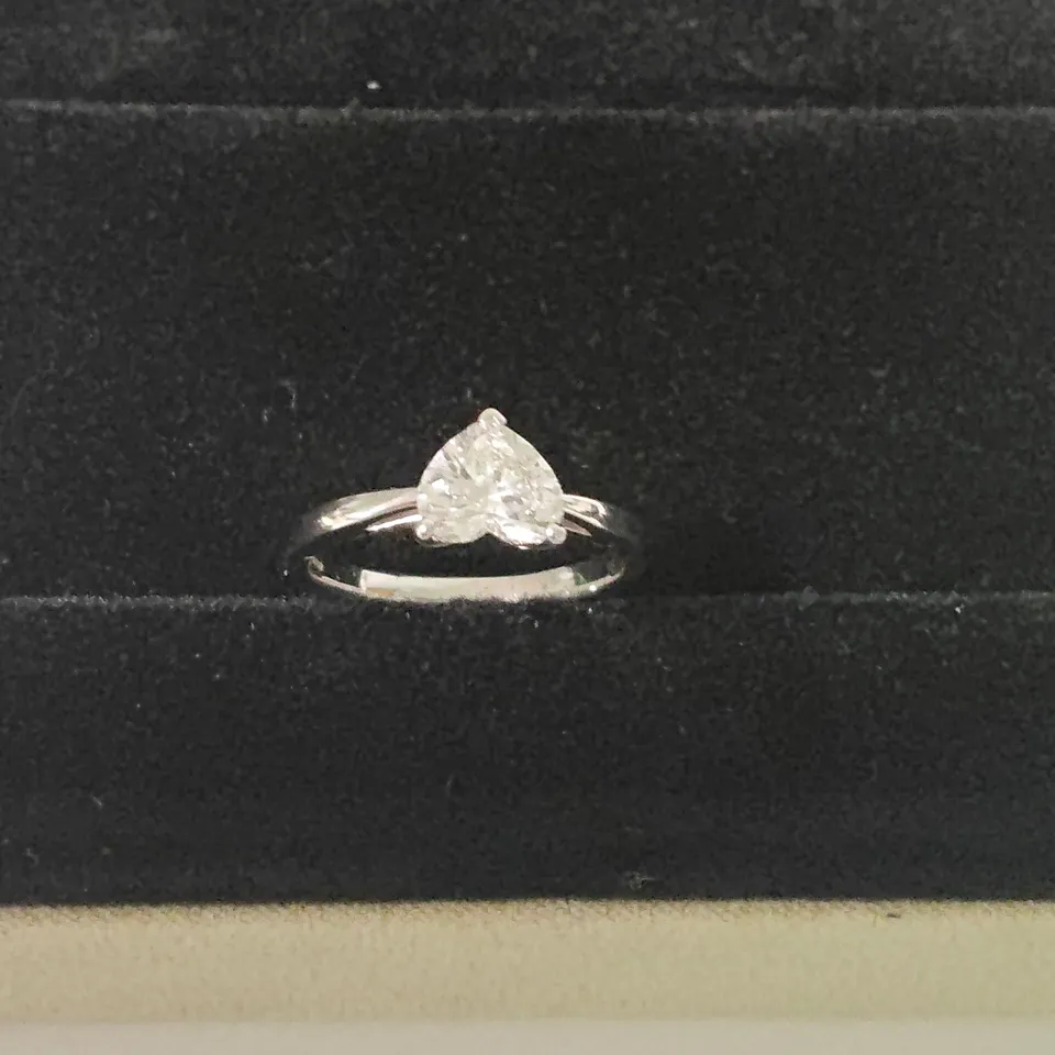 9CT WHITE GOLD SOLITAIRE RING SET WITH A LAB GROWN HEART SHAPE DIAMOND WEIGHING +-1.02CT