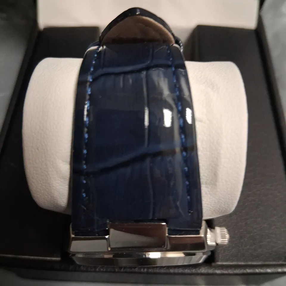 ERNEST FERDINAND EF QUARTZ WATCH – BLUE DIAL, DAY-DATE, LEATHER STRAP