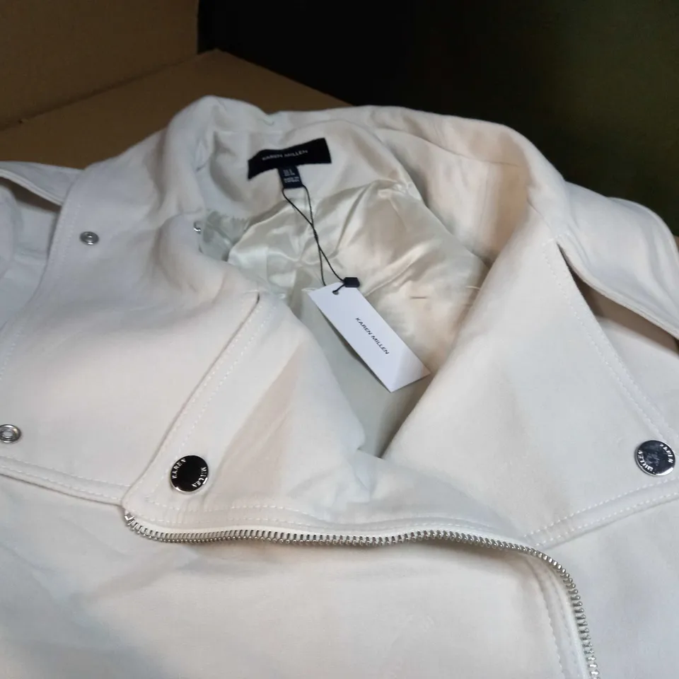 KAREN MILLEN CREAM ITALIAN MOLESKIN AVIATOR JACKET - SIZE 8