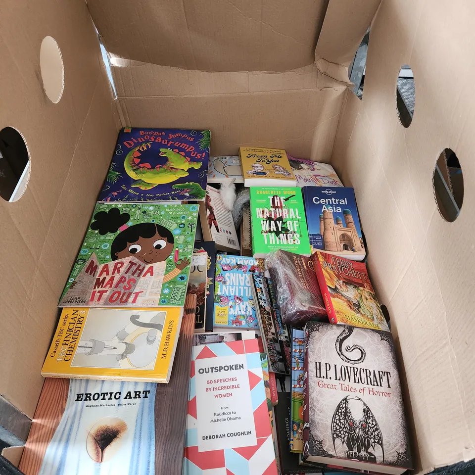 CAGE OF A SIGNIFICANT QUANTITY OF ASSORTED BOOKS BY CAROLINA BUZIO, JENNETTE MCCURDY, THE HAIRY BIKERS, JOHN COATES, JEFF KINNEY,  TERRY NATION, ROBERT GODDARD,  ANDREW LLOYD WEBBER, ETC