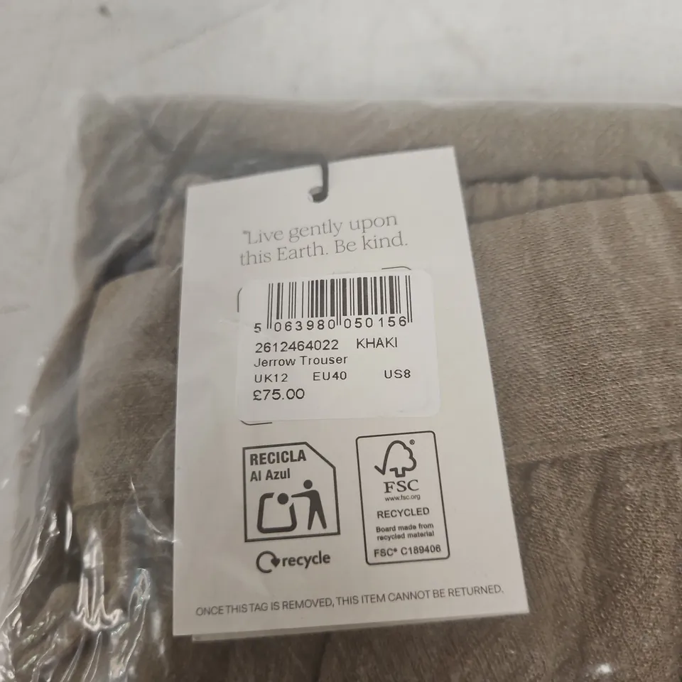 NOBODY'S CHILD KHAKI JARROW TROUSER UK12
