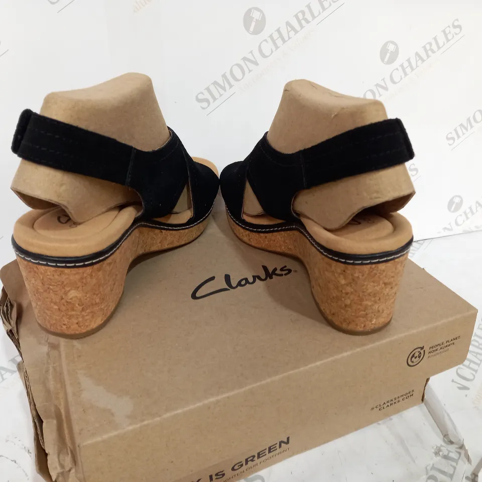 BOXED BROWN & BLACK HEEL CLARKS SHOES