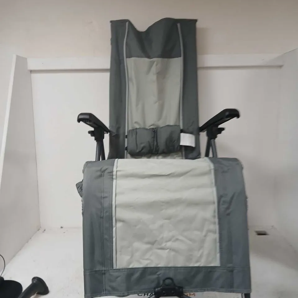 HIGH-BACK PADDED FOLDING CAMPING CHAIR – GREY/CHARCOAL FABRIC