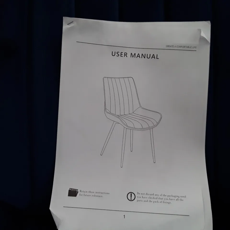 BOXED SET OF  2 UPHOLSTERED FABRIC DINING CHAIRS - BLUE (1 BOX)