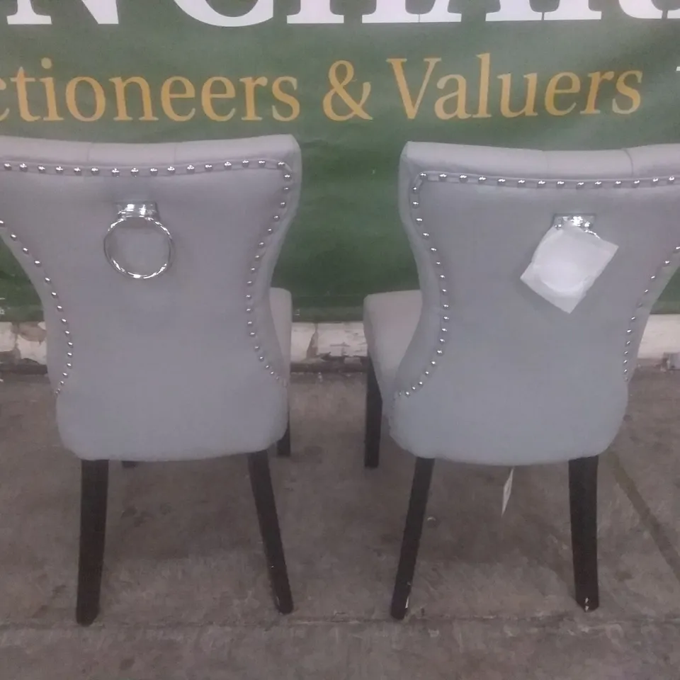 SET OF 2 NEW KENSINGTON LIGHT GREY LEATHER BUTTON BACK DINING CHAIRS (BLACK LEG)