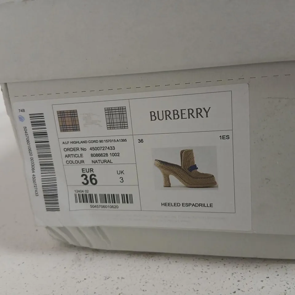BURBERRY HEELED ESPADRILLE – WOMEN’S, UK 3 (EUR 36)