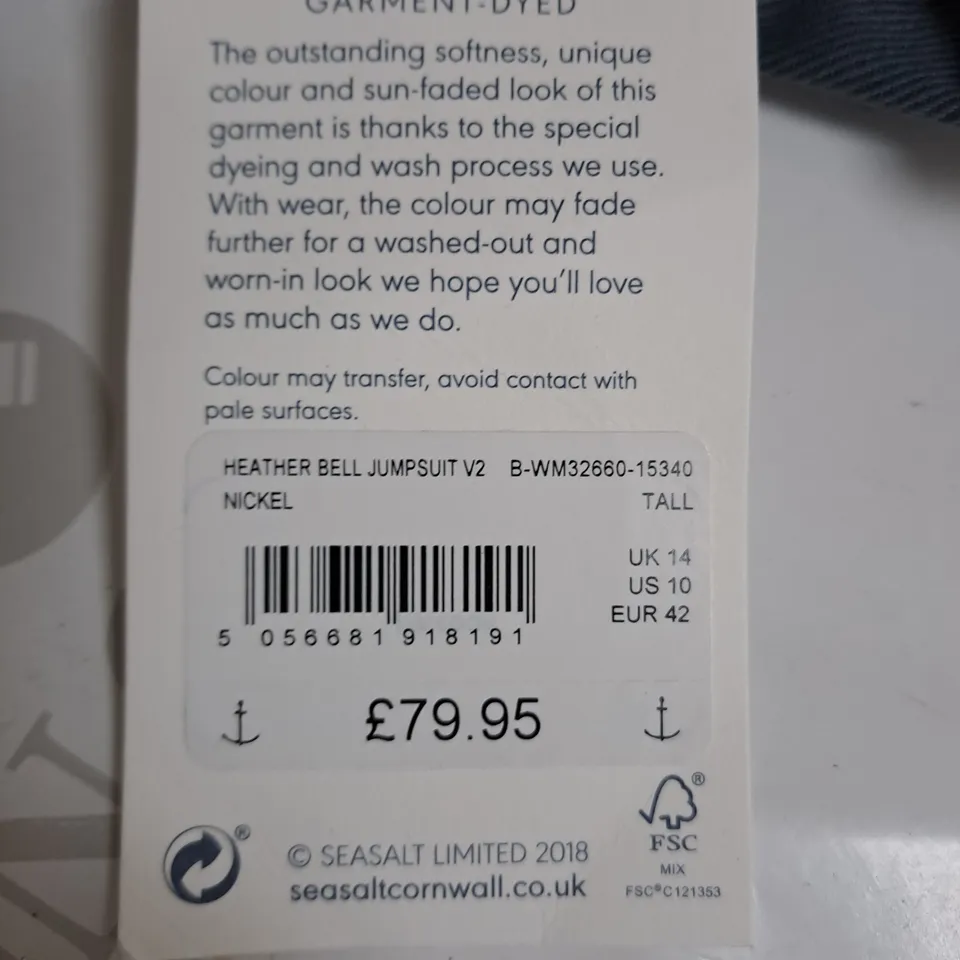 SEASALT CORNWALL HEATHER BELL JUMPSUIT SIZE 14