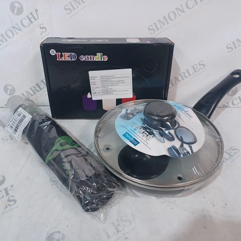 BOX OF APPROXIMATELY 10 ASSORTED HOUSEHOLD ITEMS TO INCLUDE EGG POACHER, LED CANDLE, ETC