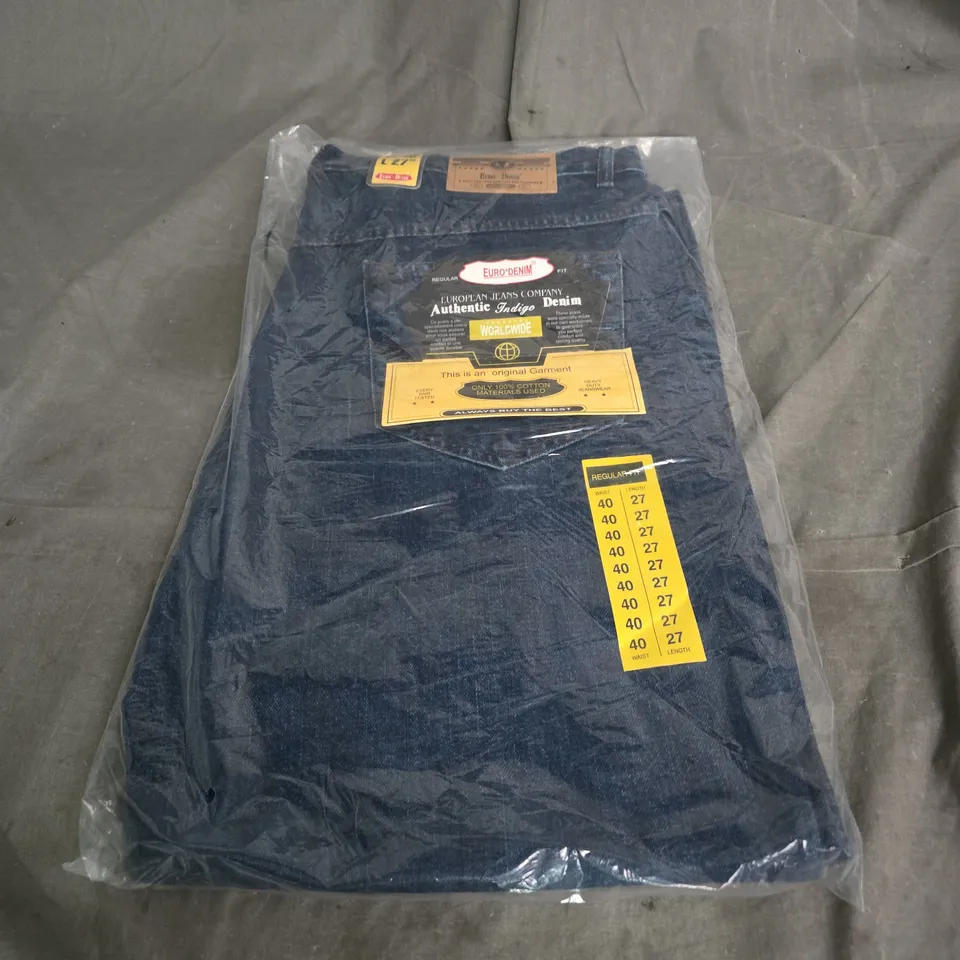 EURO DENIM MEN'S INDIGO JEANS, W40 L27 (VERIFY MODEL)
