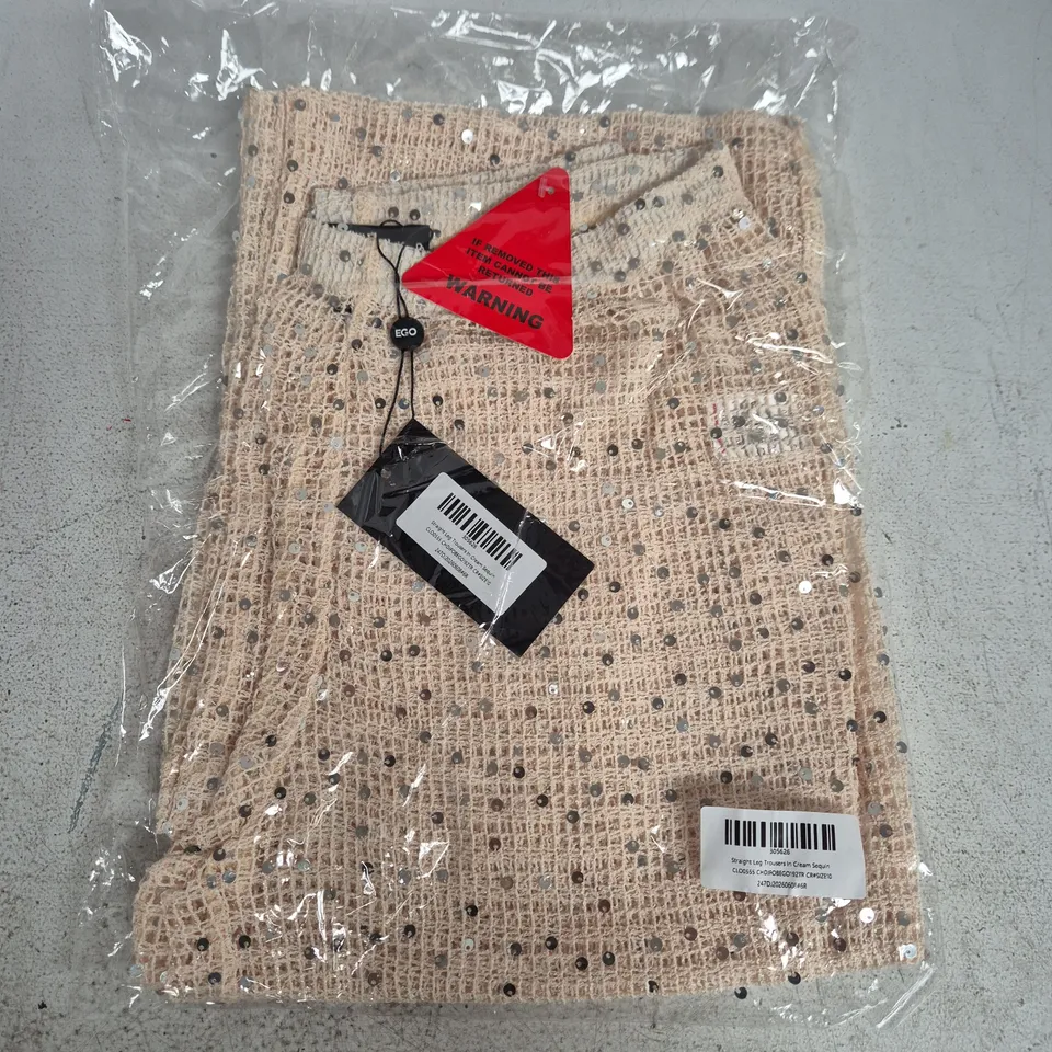 BAGGED EGO CREAM SEQUIN STRAIGHT LEG TROUSERS (IN CREAM SEQUIN) – WOMAN - SIZE 10