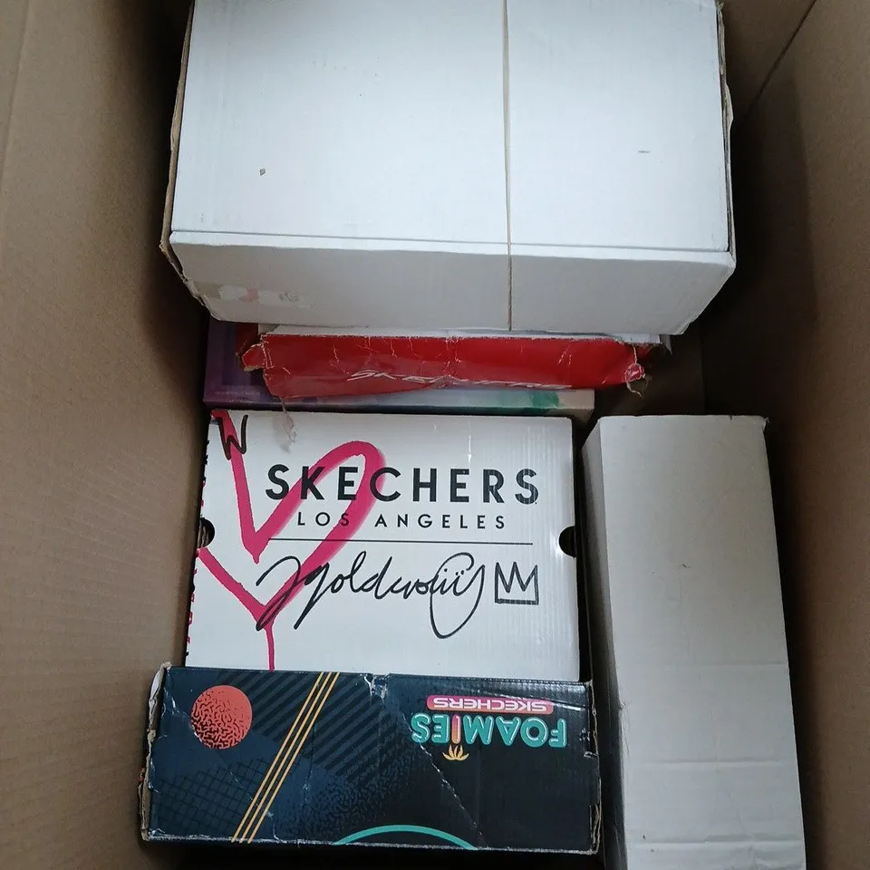 BOX OF APPROX 8 ASSORTED PAIRS OF SHOES IN VARIOUS STYLES, COLOURS AND SIZES