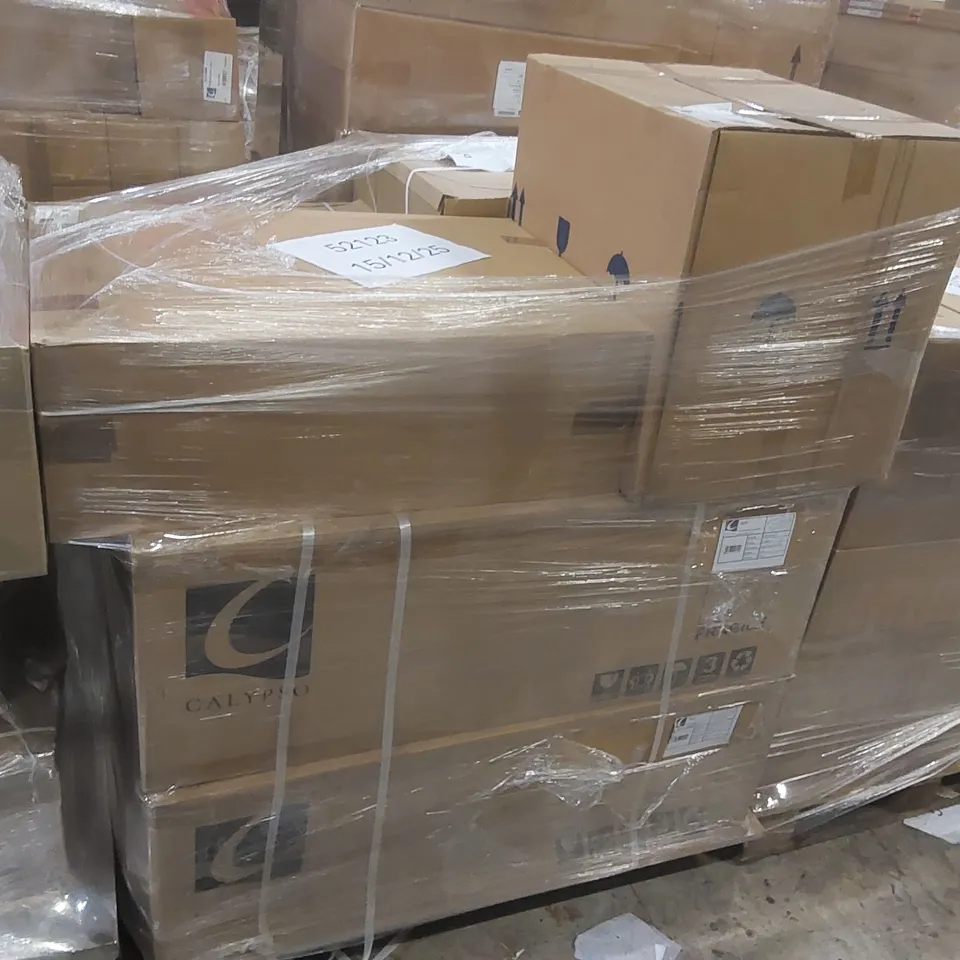 PALLET CONTAINING A LARGE QUANTITY OF ASSORTED BATHROOM FURNITURE PARTS INCLUDING: SAVENA SINGLE DRAWER VANITY BASES, BRENTA WALL HUNG VANITY BASE, CHELWORTH VANITY BASE, CALYPSO BASE CARCASS ECT