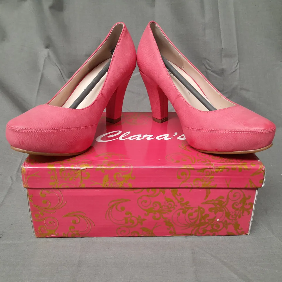 BOXED PAIR OF CLARA'S CLOSED TOE HEELED SHOES IN RED EU SIZE 35