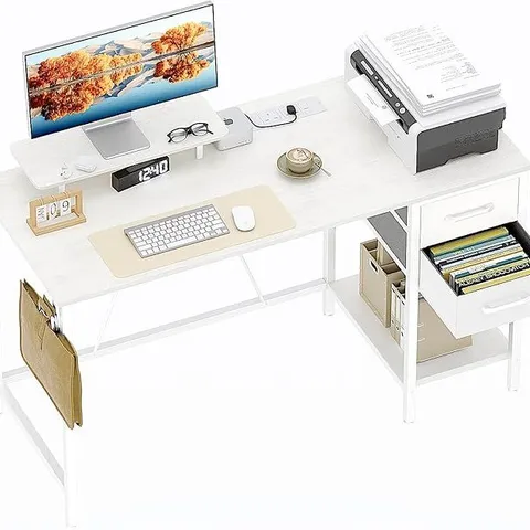 COMPUTER DESK WITH DRAWERS & POWER OUTLETS, 100 CM OFFICE DESK WITH STORAGE MONITOR STAND - COLLECTION ONLY