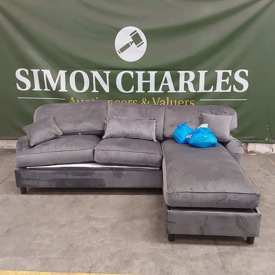 QUALITY DESIGNER CORNER CHAISE SOFA BED - SILVER FABRIC