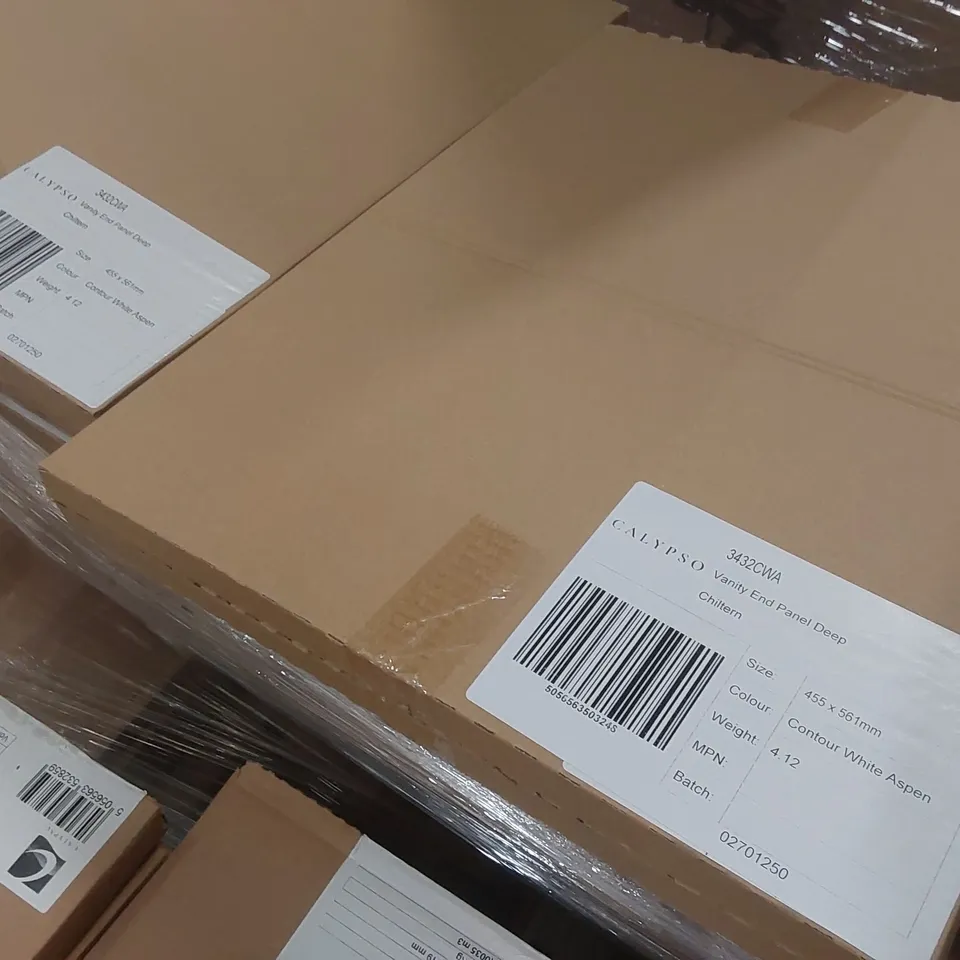 PALLET CONTAINING A LARGE QUANTITY OF ASSORTED BATHROOM FURNITURE PARTS INCLUDING: BLANKING PANELS, VANITY END PANELS ECT