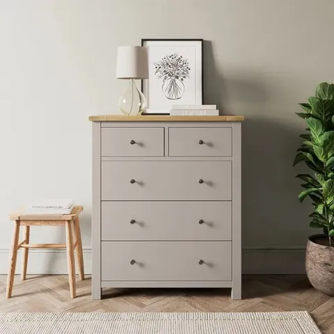 BOXED OLNEY 5 DRAWER CHEST - STONE (1 BOX)