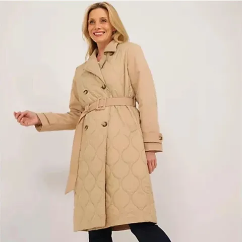 RUTH LANGSFORD MIXED MEDIA COAT SIZE 16 STONE