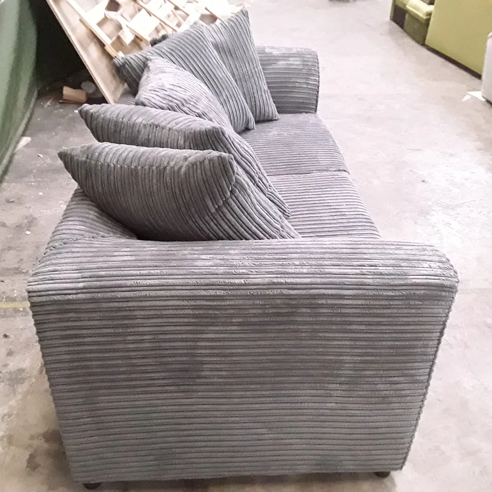 QUALITY DESIGNER 3 SEATER SOFA - DARK GREY CORDUROY FABRIC