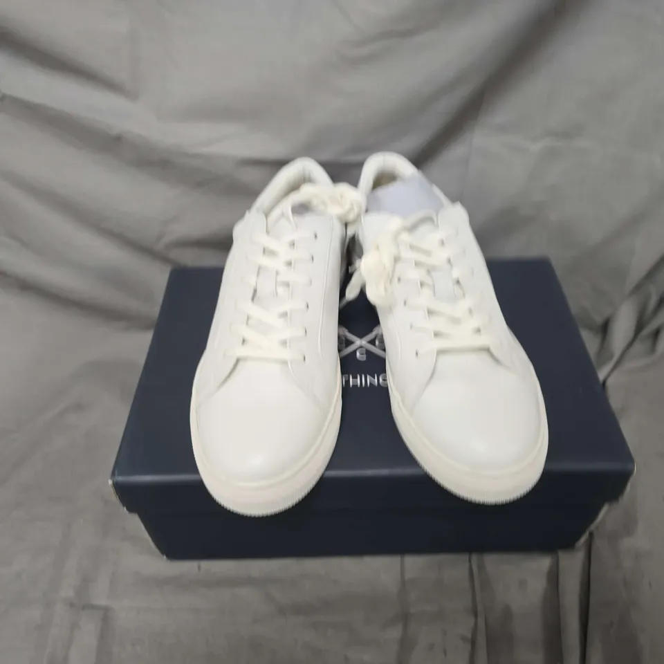 BOXED PAIR OF CREW CLOTHING COMPANY GIGI LEATHER TRAINERS IN WHITE - SIZE 38