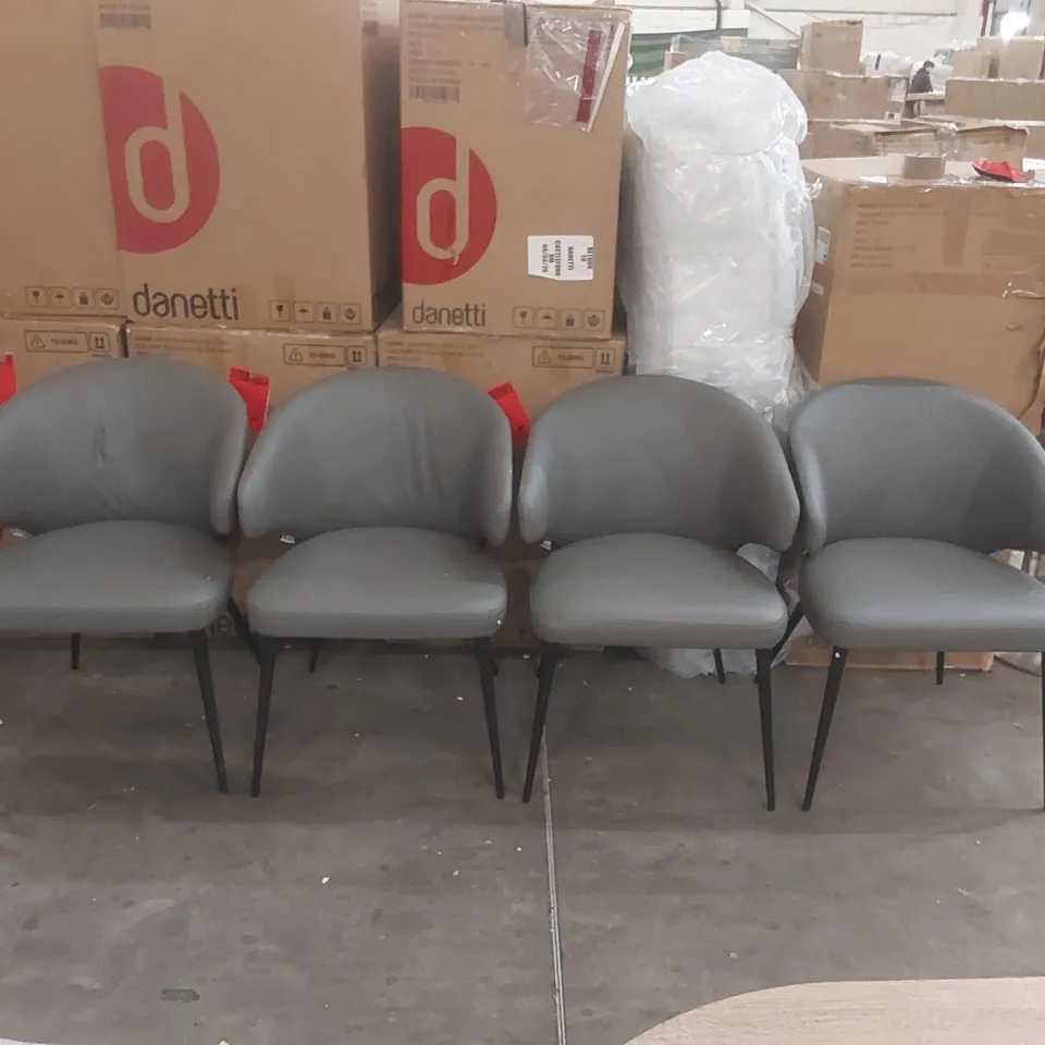 SET OF 4x DANETTI LANDON DARK GREY LEATHER DINING CHAIRS