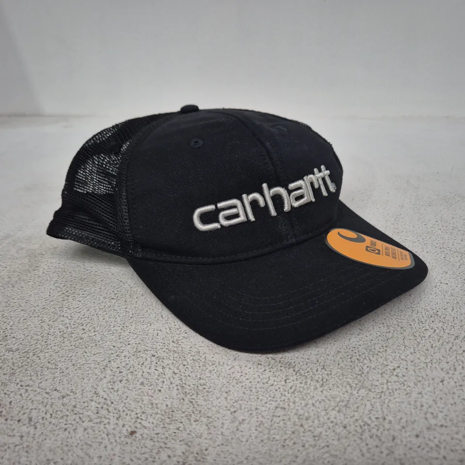 CARHARTT CANVAS MESH-BACK LOGO GRAPHIC CAP IN BLACK - ONE SIZE