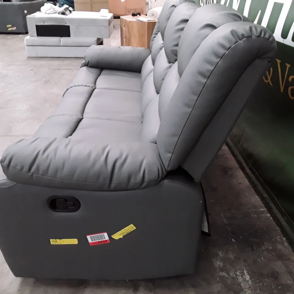 QUALITY DESIGNER TRISTA 3 SEATER MANUAL RECLINING SOFA - GREY LEATHER