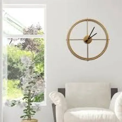 BOXED WALPLUS GOLD LARRYS MINIMALIST ROUND WALL CLOCK 50CM