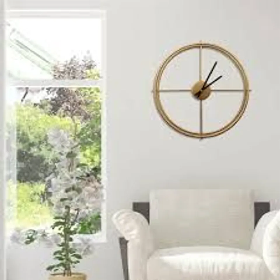 BOXED WALPLUS GOLD LARRYS MINIMALIST ROUND WALL CLOCK 50CM