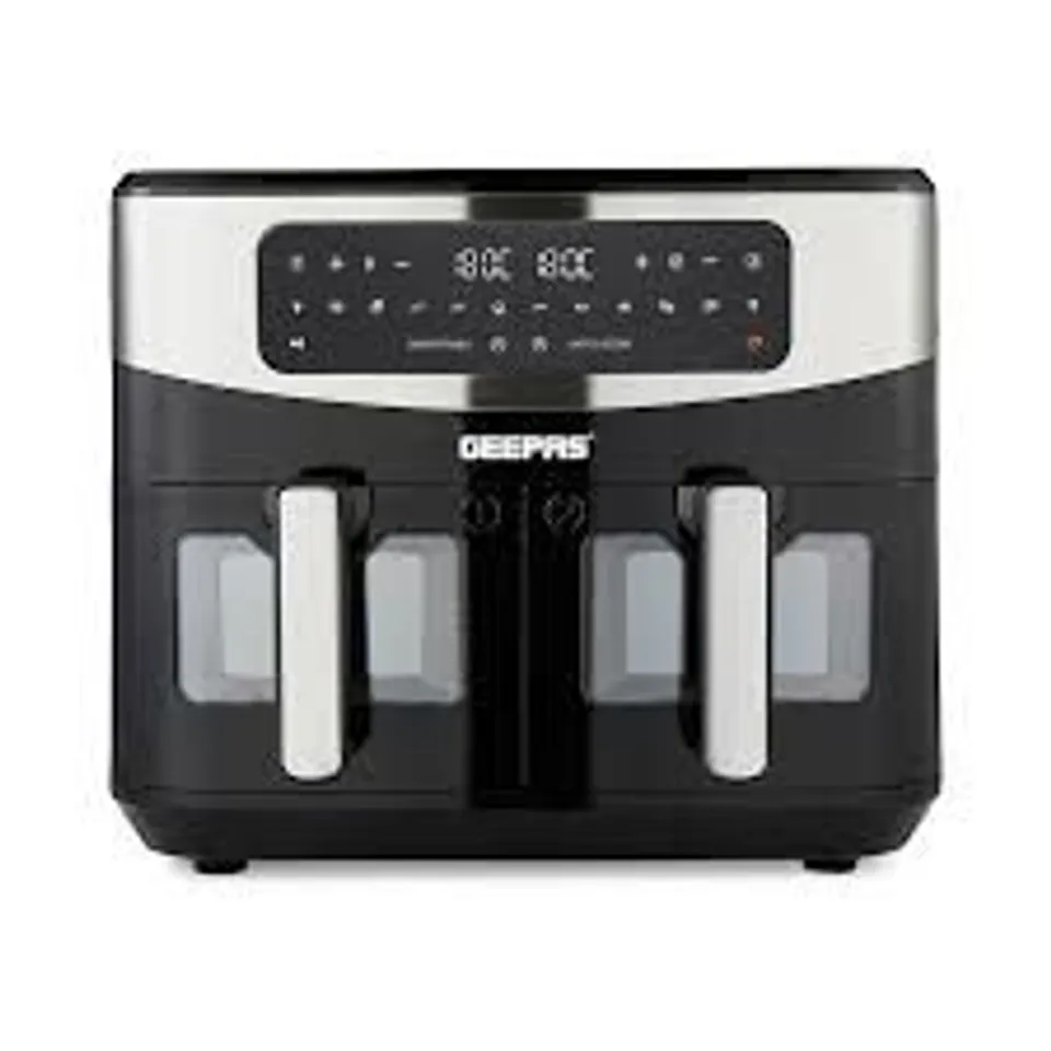 BOXED GEEPAS 10L DUAL BASKET DIGITAL AIR FRYER 