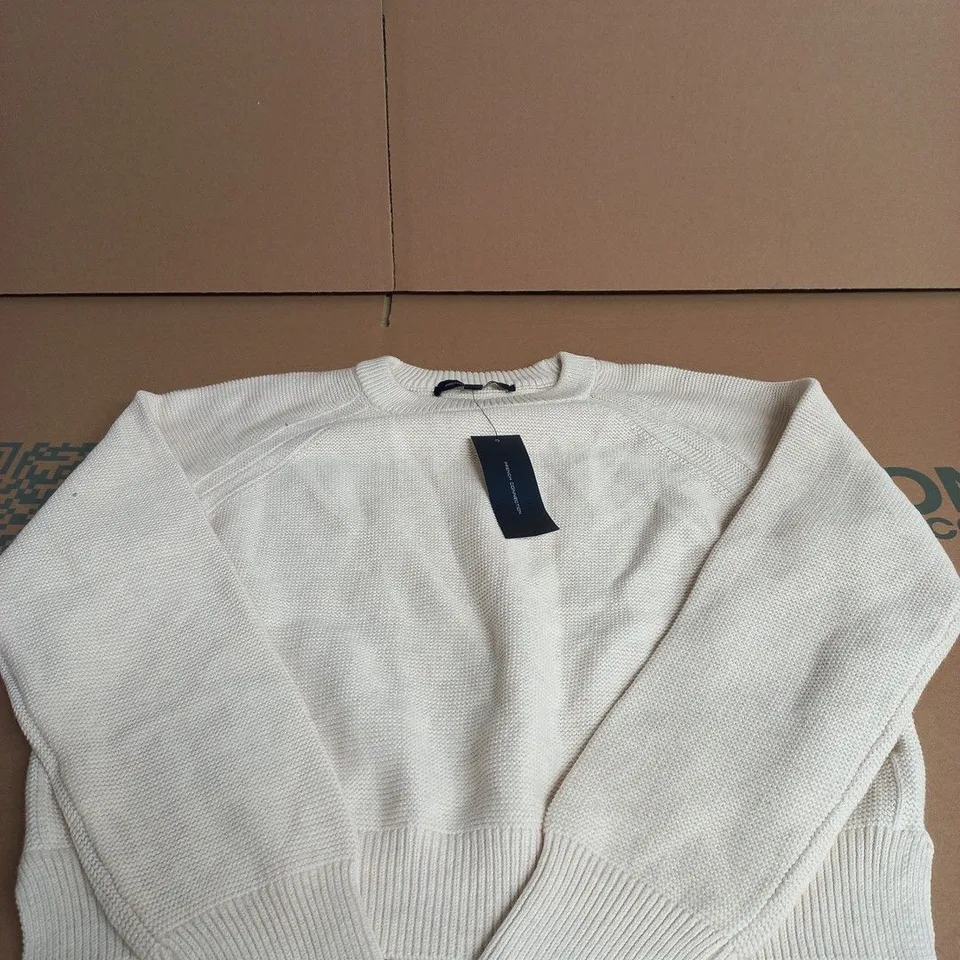 FRENCH CONNECTION LILLY MOZART CREW NECK JUMPER – SIZE L, OATMEAL MEL