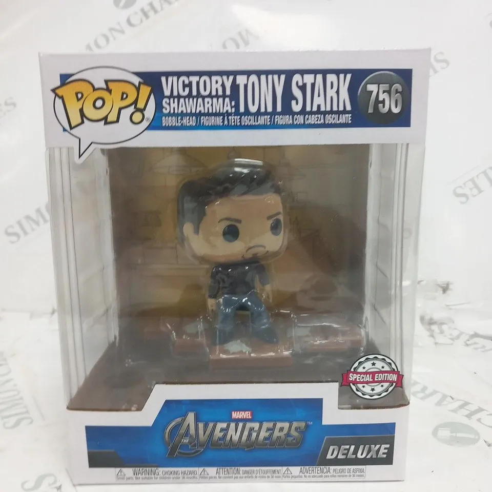 TWO BRAND NEW BOXED POP! VICTORY SHAWARMA: TONY STARK BOBBLE HEAD 756 MARVEL THE AVENGERS DELUXE SPECIAL EDITION