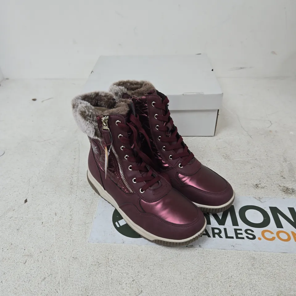 JO & JOE ST. MORITZ BURGUNDY BOOTS WITH LUXURY FUR LINING – UK SIZE 6