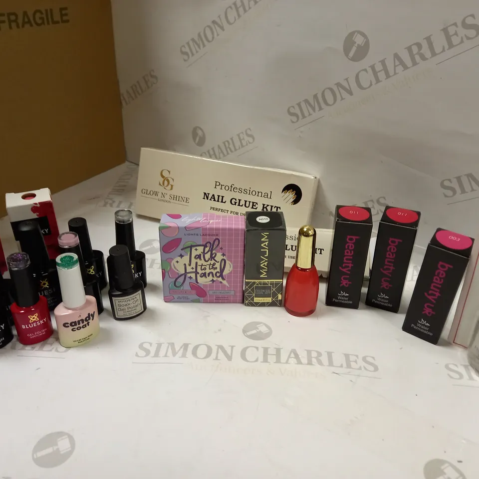 ASSORTMENT OF UV CURED AND LACQUER NAIL POLISHES APPROX. 20 ITEMS 