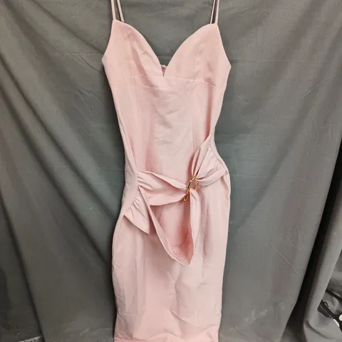 PRETTYLITTLETHING BABY PINK WOVEN BELT WRAP MAXI DRESS SIZE 10