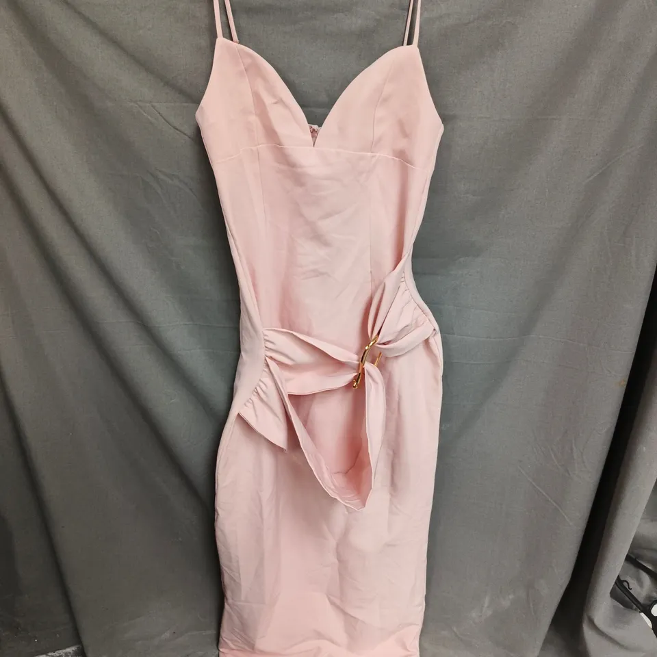 PRETTYLITTLETHING BABY PINK WOVEN BELT WRAP MAXI DRESS SIZE 10