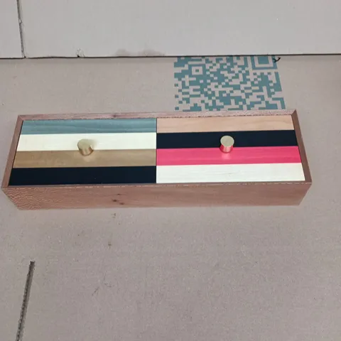 WOODEN DUAL-COMPARTMENT DECORATIVE STORAGE BOX WITH COLOUR INLAYS