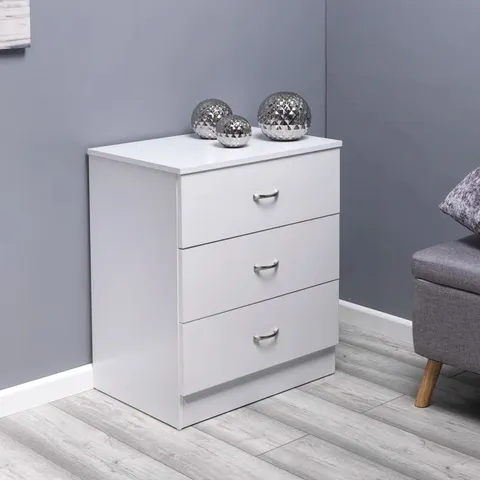 BOXED BRENDLE 3 DRAWER CHEST OF DRAWERS IN WHITE GLOSS (1 BOX)