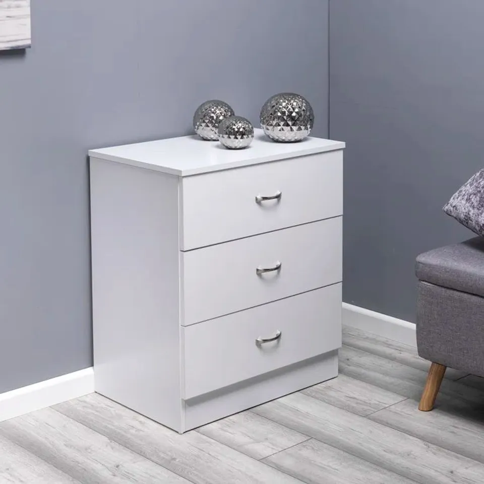 BOXED BRENDLE 3 DRAWER CHEST OF DRAWERS IN WHITE GLOSS (1 BOX)