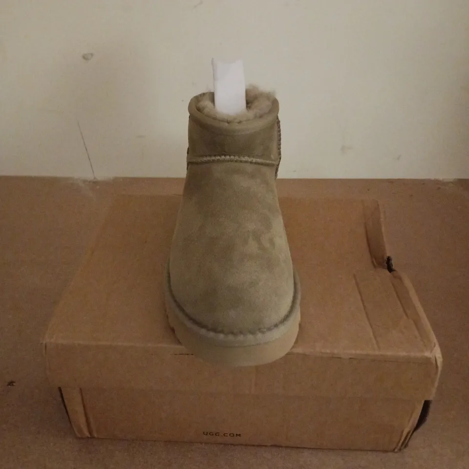 BOXED PAIR OF UGG W CLASSIC ULTRA MINI IN TAN - UK 7