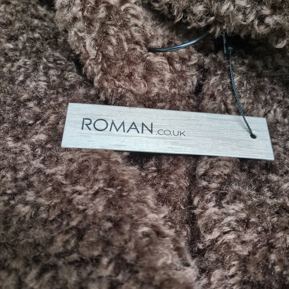 ROMAN CURLY SOFT BORG COAT – CHOCOLATE, UK 18